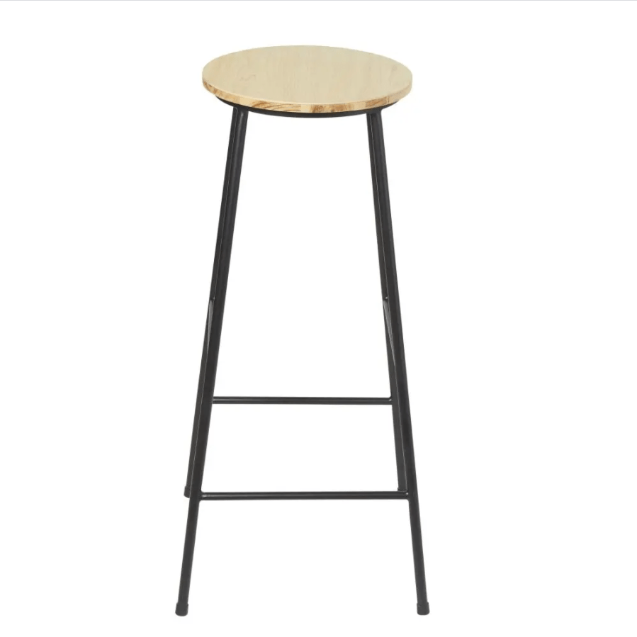 Anahaw Fir and Black Metal Industrial Bar Stool – handcrafted solid wood furniture