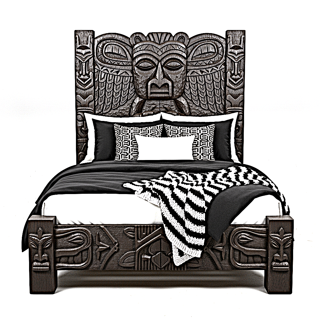 Ancestral Totem Hand-Carved Solid Wooden Gothic Platform Bed by Hibashi Furniture—handcrafted solid wood furniture