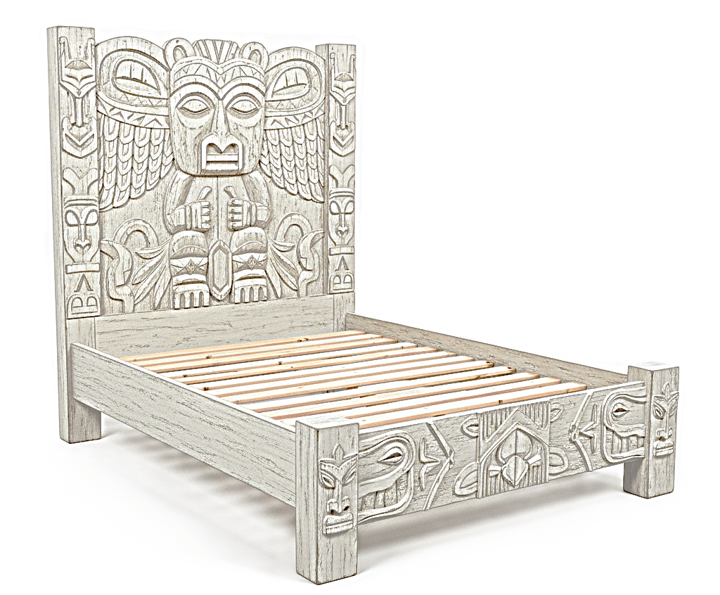 Ancestral Totem Hand-Carved Solid Wooden Gothic Platform Bed by R-Designs Furniture—handcrafted solid wood furniture