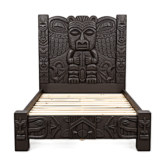 Ancestral Totem Hand-Carved Solid Wooden Gothic Platform Bed by Hibashi Furniture—handcrafted solid wood furniture