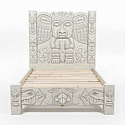 Ancestral Totem Hand-Carved Solid Wooden Gothic Platform Bed by R-Designs Furniture—handcrafted solid wood furniture