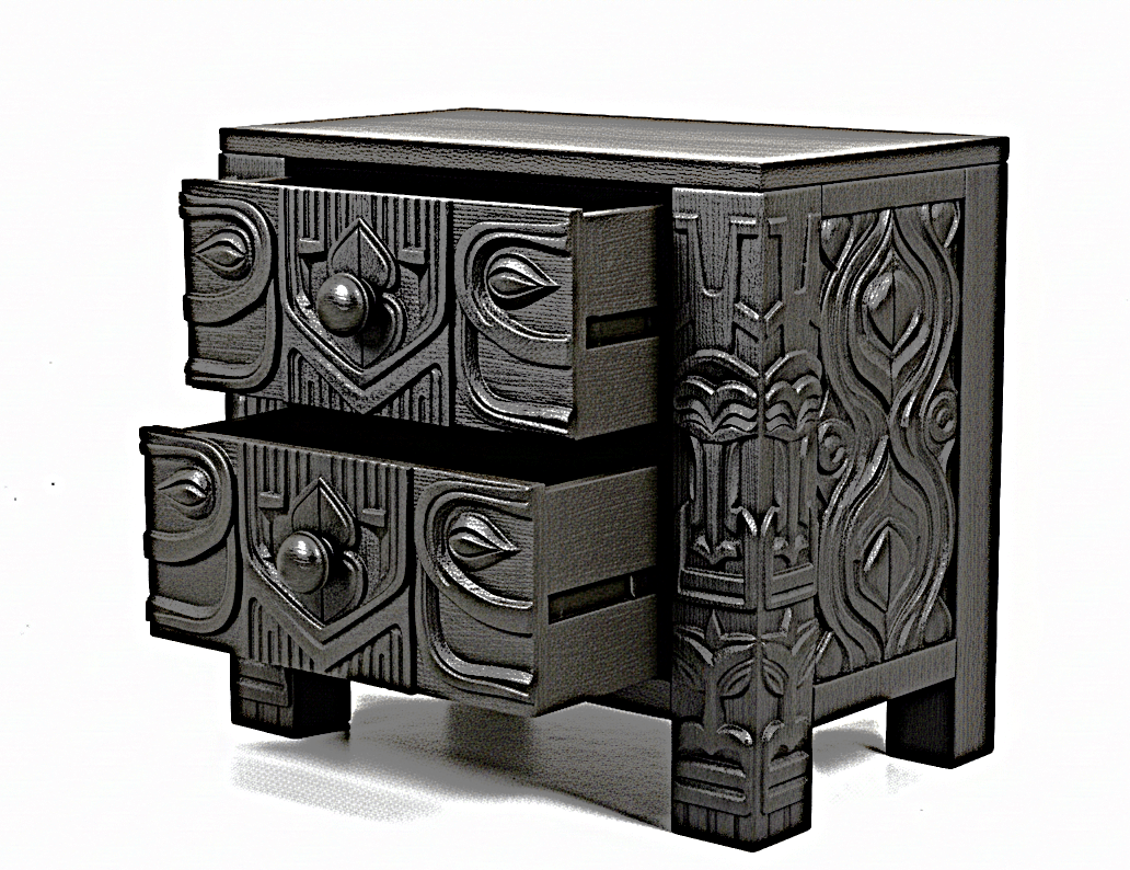 Ancestral Totem Hand-Carved Solid Wooden Gothic Platform Bed by Hibashi Furniture—handcrafted solid wood furniture