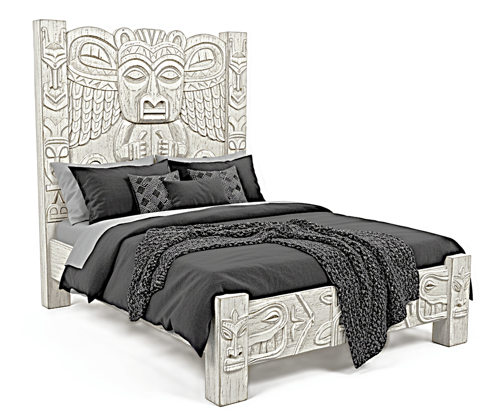 Ancestral Totem Hand-Carved Solid Wooden Gothic Platform Bed by R-Designs Furniture—handcrafted solid wood furniture