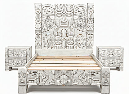 Ancestral Totem Hand-Carved Solid Wooden Gothic Platform Bed by R-Designs Furniture—handcrafted solid wood furniture