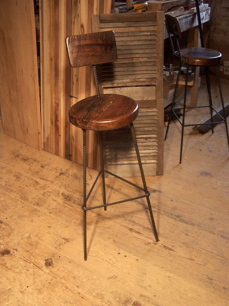 Antipolo Bar Stools With Industrial Legs And Back Rest – handcrafted solid wood furniture