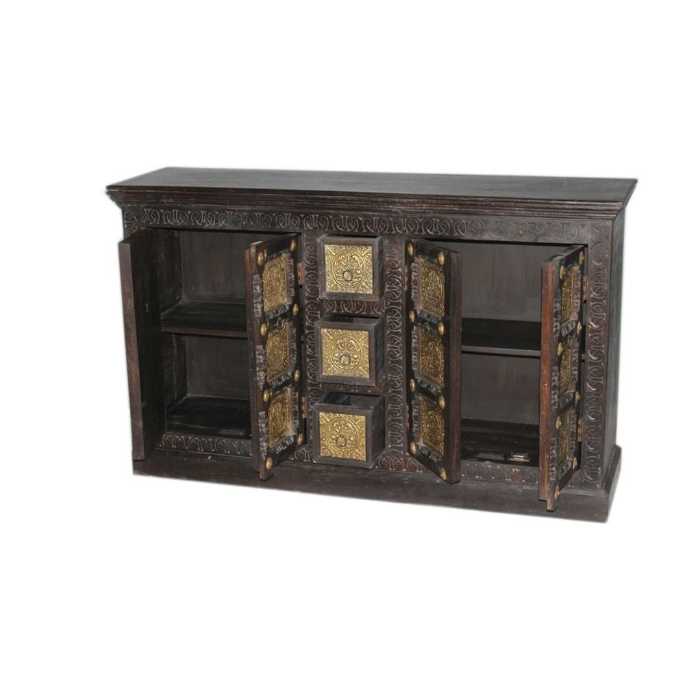 Antique Brass Embossed Sideboard Large – handcrafted solid wood furniture