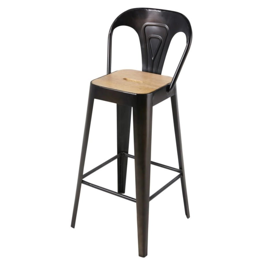 Apo Professional Black Metal and Mango Wood Bar Chair – handcrafted solid wood furniture