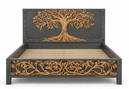 Arbor Vitae Royale™ Hand - Carved Tree of Life Solid Wood Platform Bed / Bed Collection – handcrafted solid wood furniture