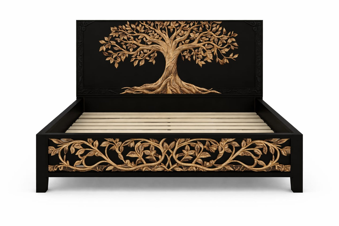 Arbor Vitae Royale™ Hand - Carved Tree of Life Solid Wood Platform Bed / Bed Collection – handcrafted solid wood furniture