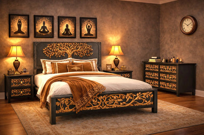 Arbor Vitae Royale™ Hand - Carved Tree of Life Solid Wood Platform Bed / Bed Collection – handcrafted solid wood furniture