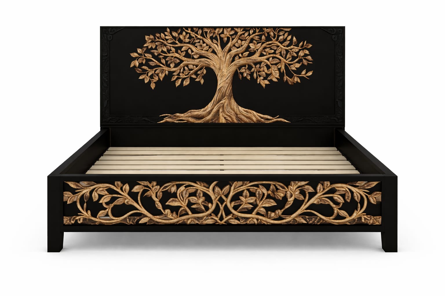 Arbor Vitae Royale™ Hand - Carved Tree of Life Solid Wood Platform Bed / Bed Collection – handcrafted solid wood furniture