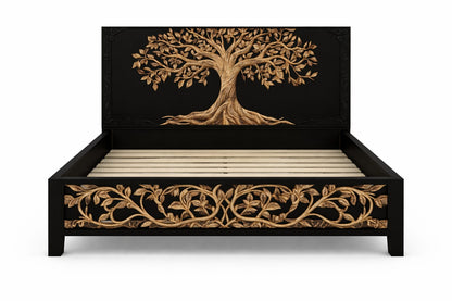 Arbor Vitae Royale™ Hand - Carved Tree of Life Solid Wood Platform Bed / Bed Collection – handcrafted solid wood furniture