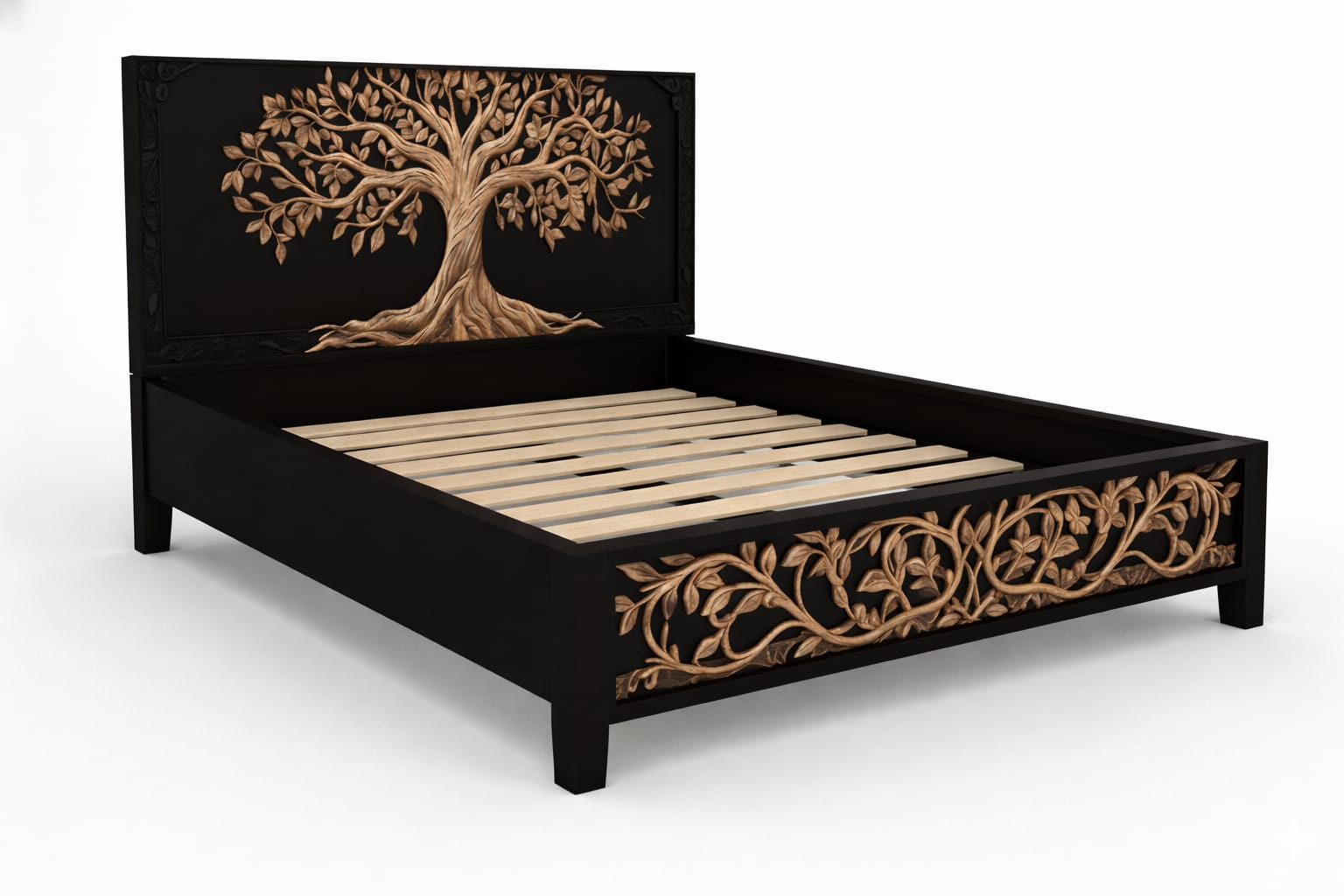Arbor Vitae Royale™ Hand - Carved Tree of Life Solid Wood Platform Bed / Bed Collection – handcrafted solid wood furniture