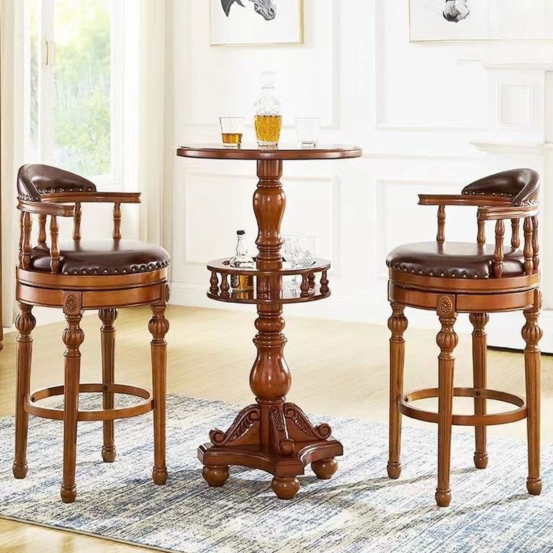 Arrow Solid Wood Round Top Bistro Stool with Foot Pedestal, and Nailhead Embellishment – handcrafted solid wood furniture
