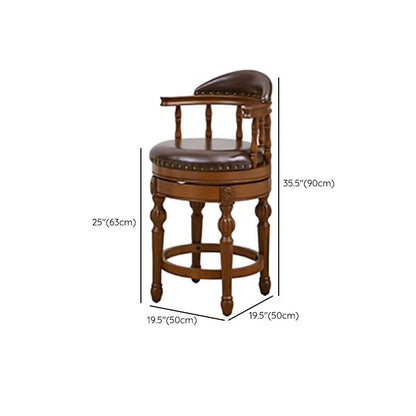 Arrow Solid Wood Round Top Bistro Stool with Foot Pedestal, and Nailhead Embellishment – handcrafted solid wood furniture