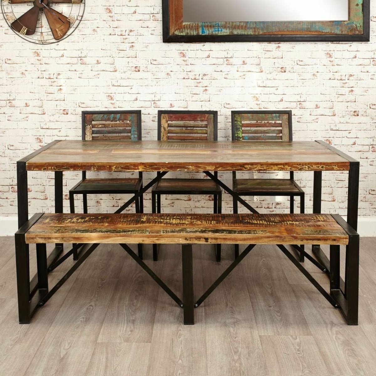 Aspen Reclaimed Wood 6 Seater Dining Set, Table, Bench & Chair – handcrafted solid wood furniture