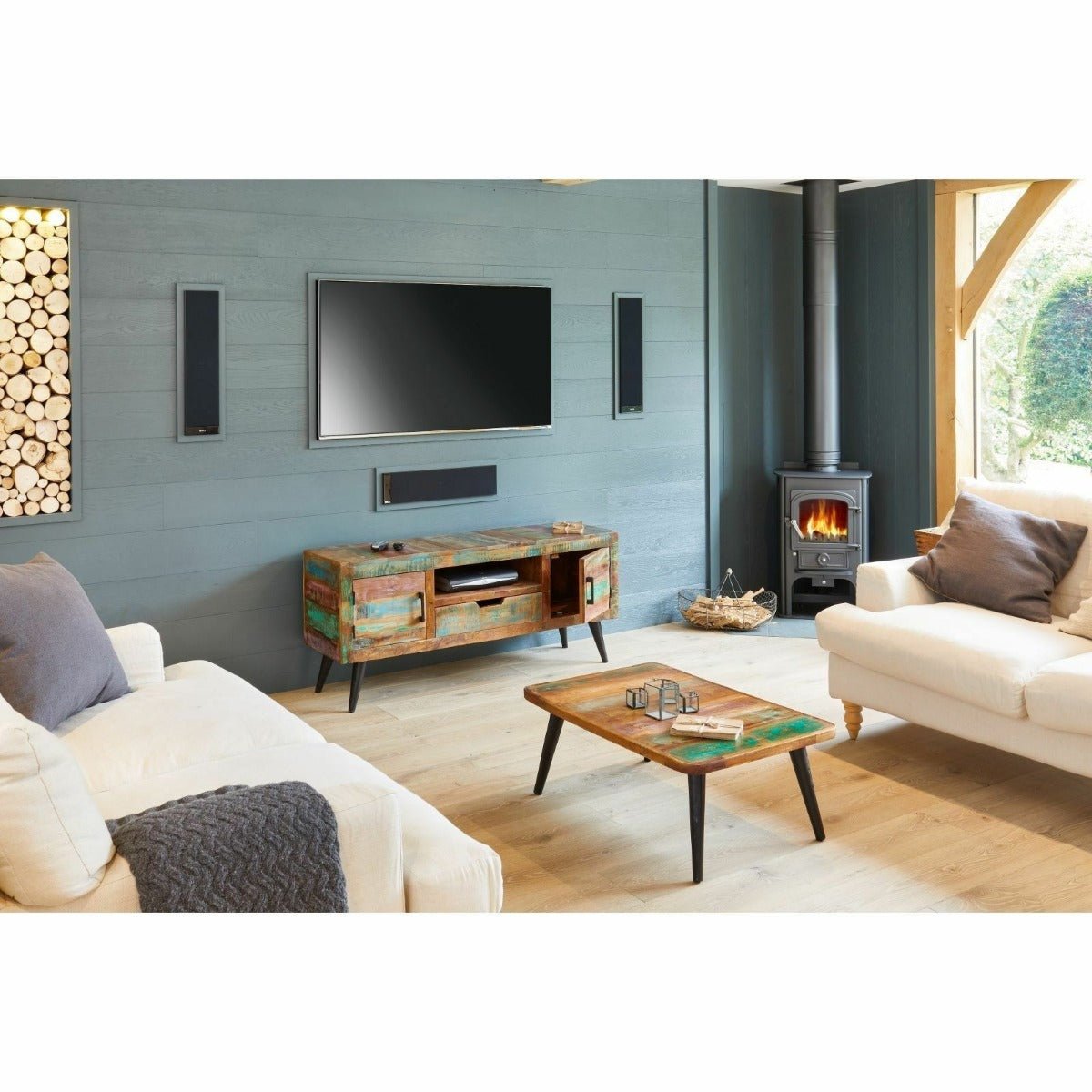 Aspen Style Reclaimed Wood TV Stand Unit – handcrafted solid wood furniture