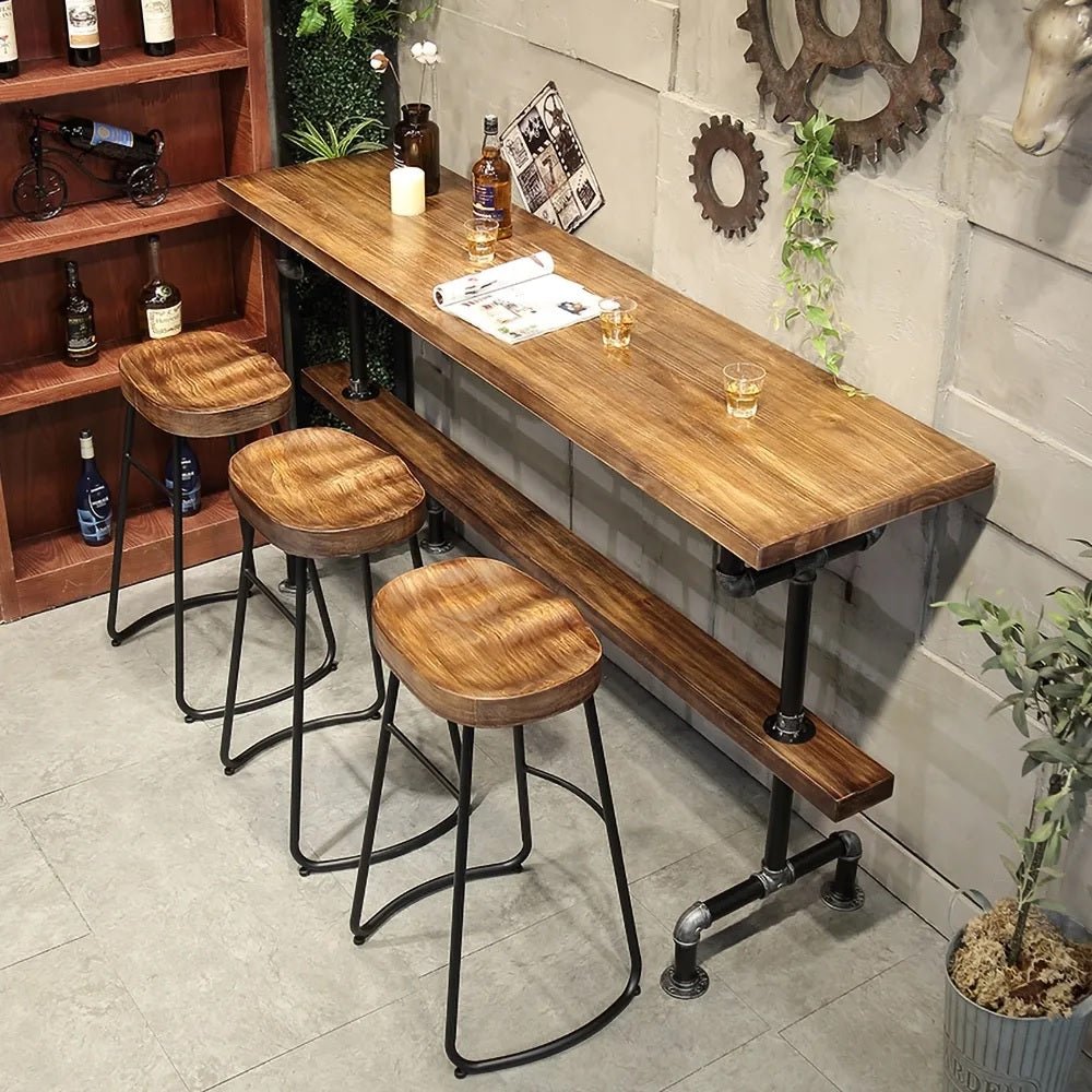 Banga Retro Rectangular Bar Table Natural Industrial Pub Table – handcrafted solid wood furniture