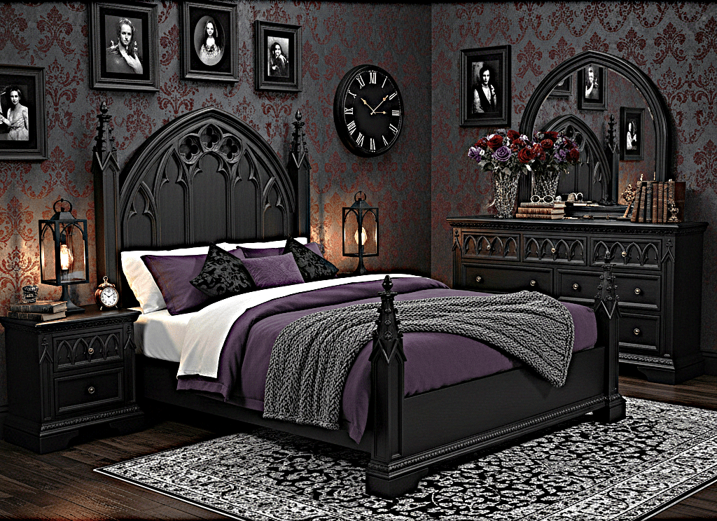 Blackspire Gothic Hand - Carved Solid Wood Platform Bed & Bedroom Collection – handcrafted solid wood furniture