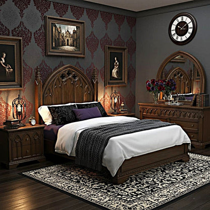 Blackspire Gothic Hand - Carved Solid Wood Platform Bed & Bedroom Collection – handcrafted solid wood furniture