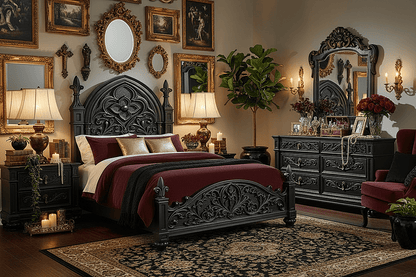 Blackthorn™ Gothic Hand - Carved Solid Wood Platform Bed & Bedroom Collection – handcrafted solid wood furniture