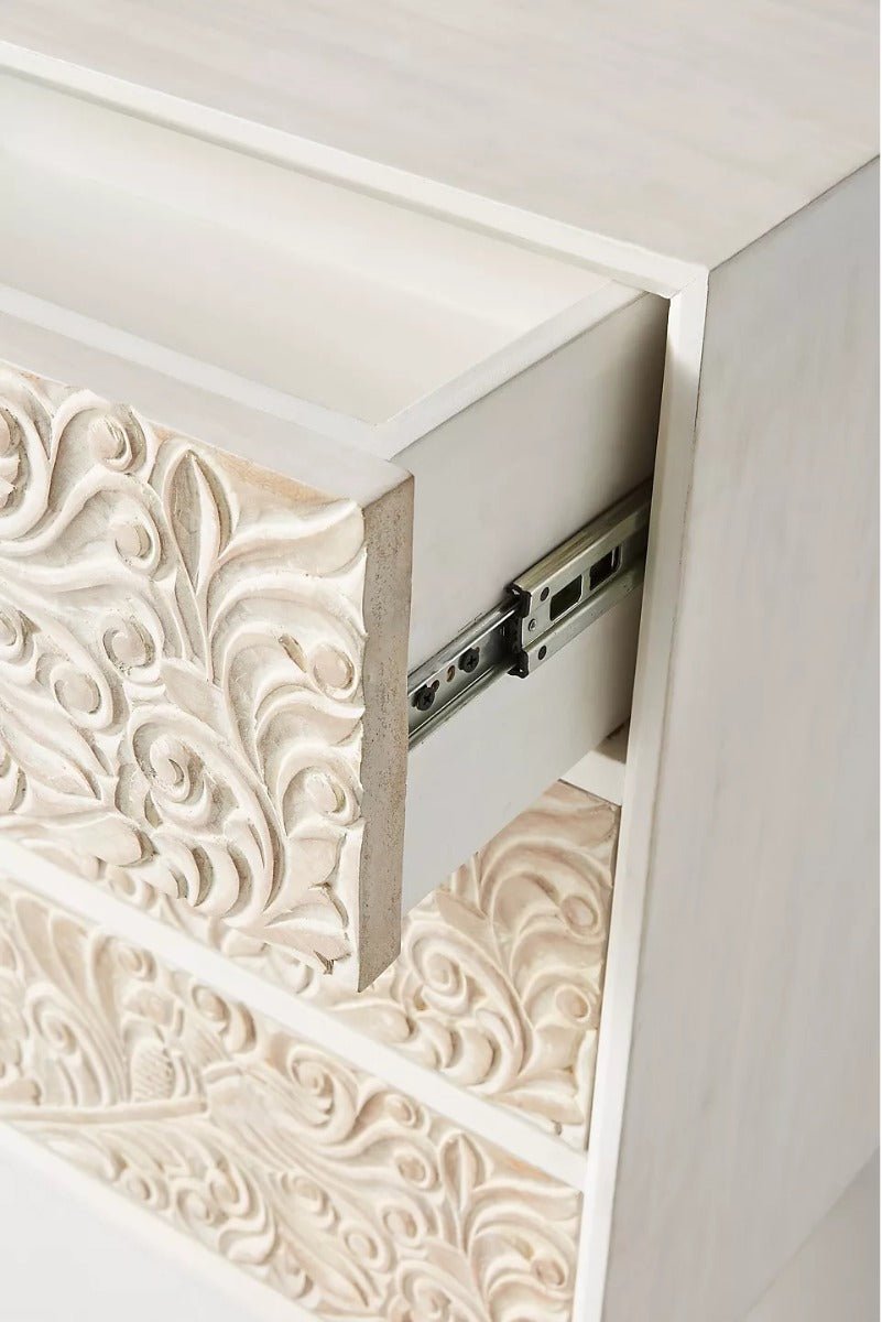 Bohemian Indian Hand carved Three Drawer Dresser – handcrafted solid wood furniture