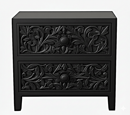 Bohemian Style Hand carved Indian Wooden Floral Platform Bed – handcrafted solid wood furniture