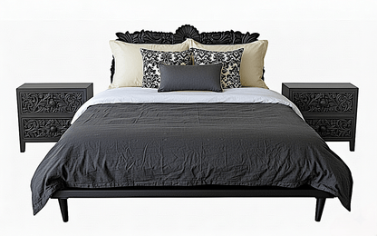 Bohemian Style Hand carved Indian Wooden Floral Platform Bed – handcrafted solid wood furniture