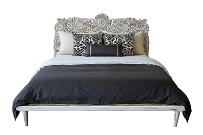 Bohemian Style Hand carved Indian Wooden Floral Platform Bed – handcrafted solid wood furniture