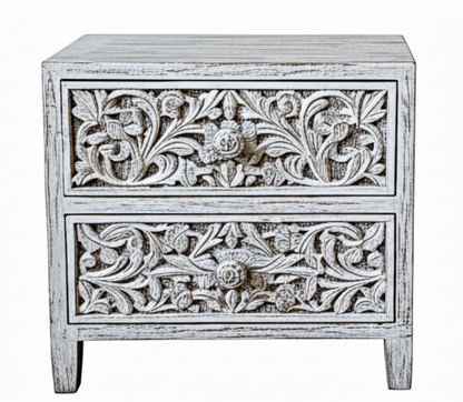 Bohemian Style Hand carved Indian Wooden Floral Platform Bed – handcrafted solid wood furniture
