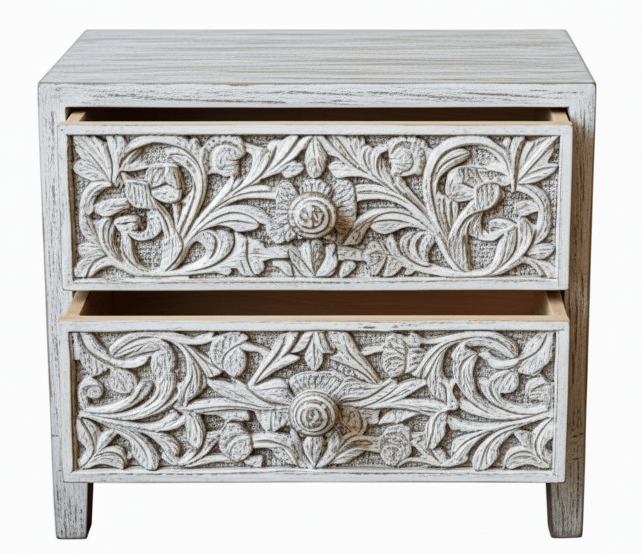 Bohemian Style Hand carved Indian Wooden Floral Platform Bed – handcrafted solid wood furniture