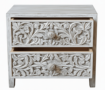 Bohemian Style Hand carved Indian Wooden Floral Platform Bed – handcrafted solid wood furniture