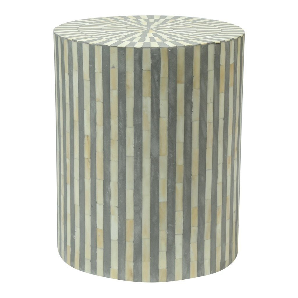 Bone Inlay Drum End & Side Tables - Strips, Large – handcrafted solid wood furniture