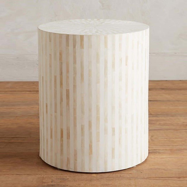 Bone Inlay Drum End & Side Tables - Strips, Large by Hibashi Furniture – handcrafted solid wood furniture made in India