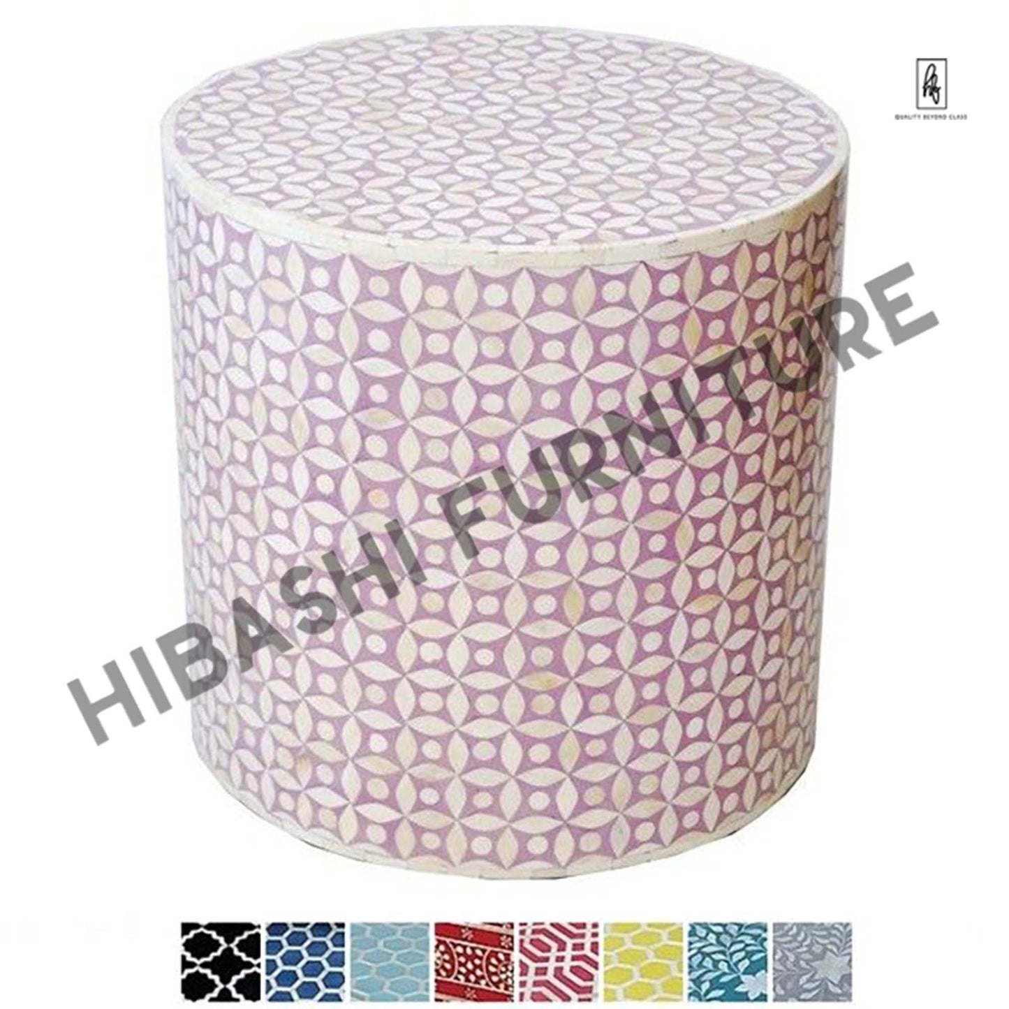Bone Inlay Geometry Design Round Side Table by Hibashi Furniture – handcrafted solid wood furniture made in India