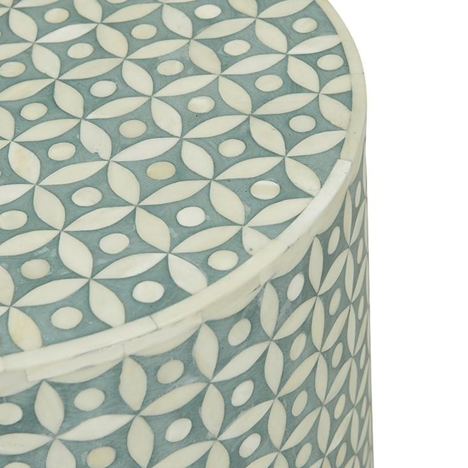 Bone Inlay Geometry Design Round Side Table – handcrafted solid wood furniture