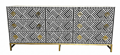 Bone Inlay Handmade Dresser of Drawer Black and white color with 9 drawers – handcrafted solid wood furniture