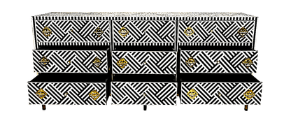 Bone Inlay Handmade Dresser of Drawer Black and white color with 9 drawers—handcrafted solid wood furniture