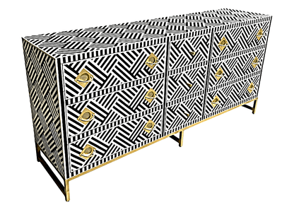 Bone Inlay Handmade Dresser of Drawer Black and white color with 9 drawers – handcrafted solid wood furniture
