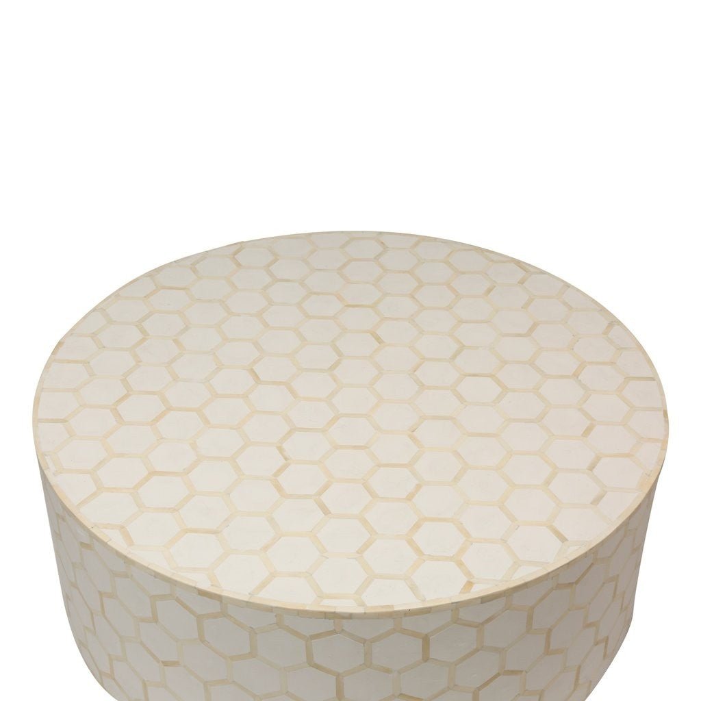 Bone Inlay Honeycomb Round Coffee Table – handcrafted solid wood furniture