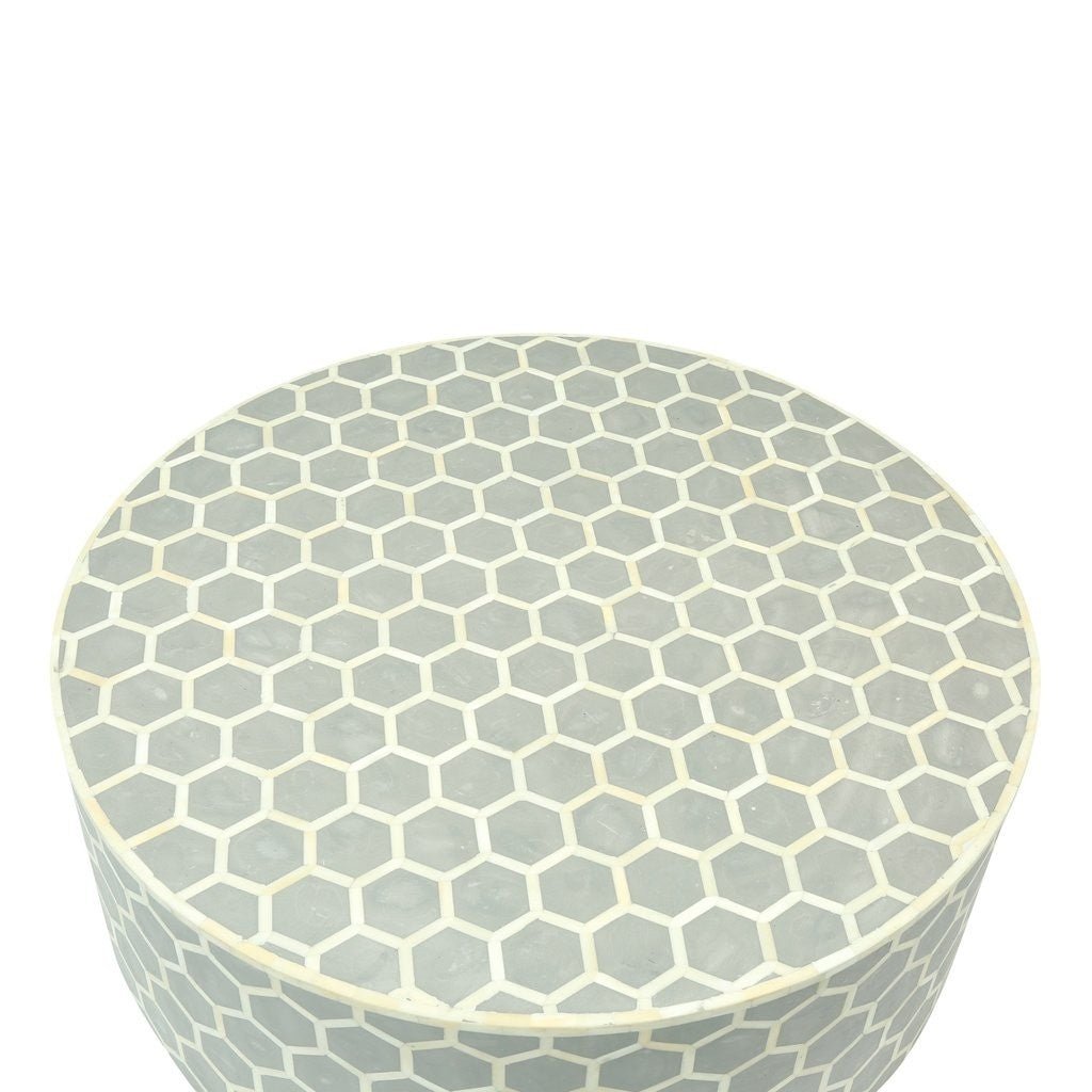 Bone Inlay Honeycomb Round Coffee Table – handcrafted solid wood furniture