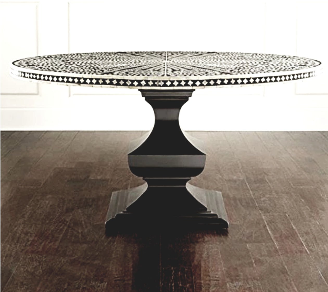 Bone Inlay Round and Circular Dining Table with Floral Design – handcrafted solid wood furniture