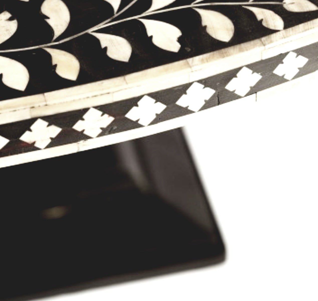 Bone Inlay Round and Circular Dining Table with Floral Design – handcrafted solid wood furniture