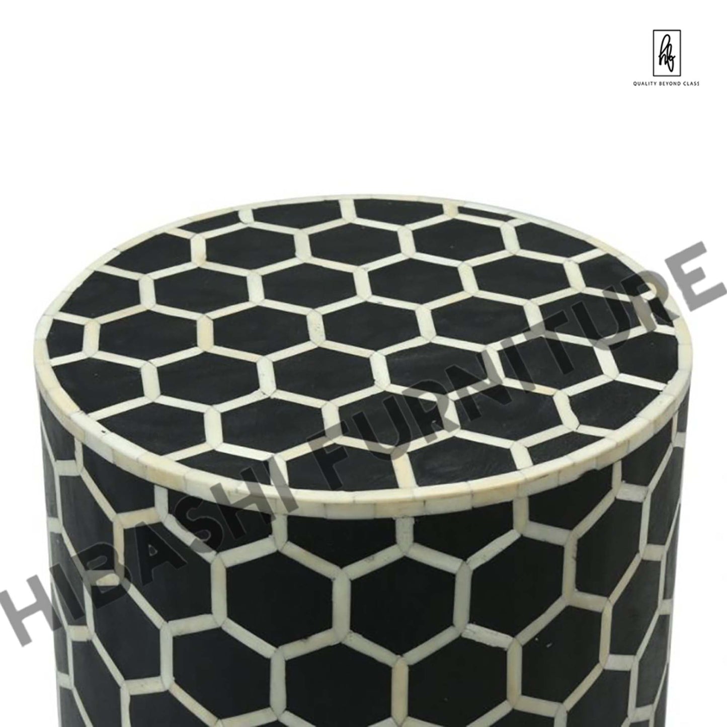 BONE INLAY ROUND DRUM SIDE TABLE HONYCOMB - LARGE – handcrafted solid wood furniture