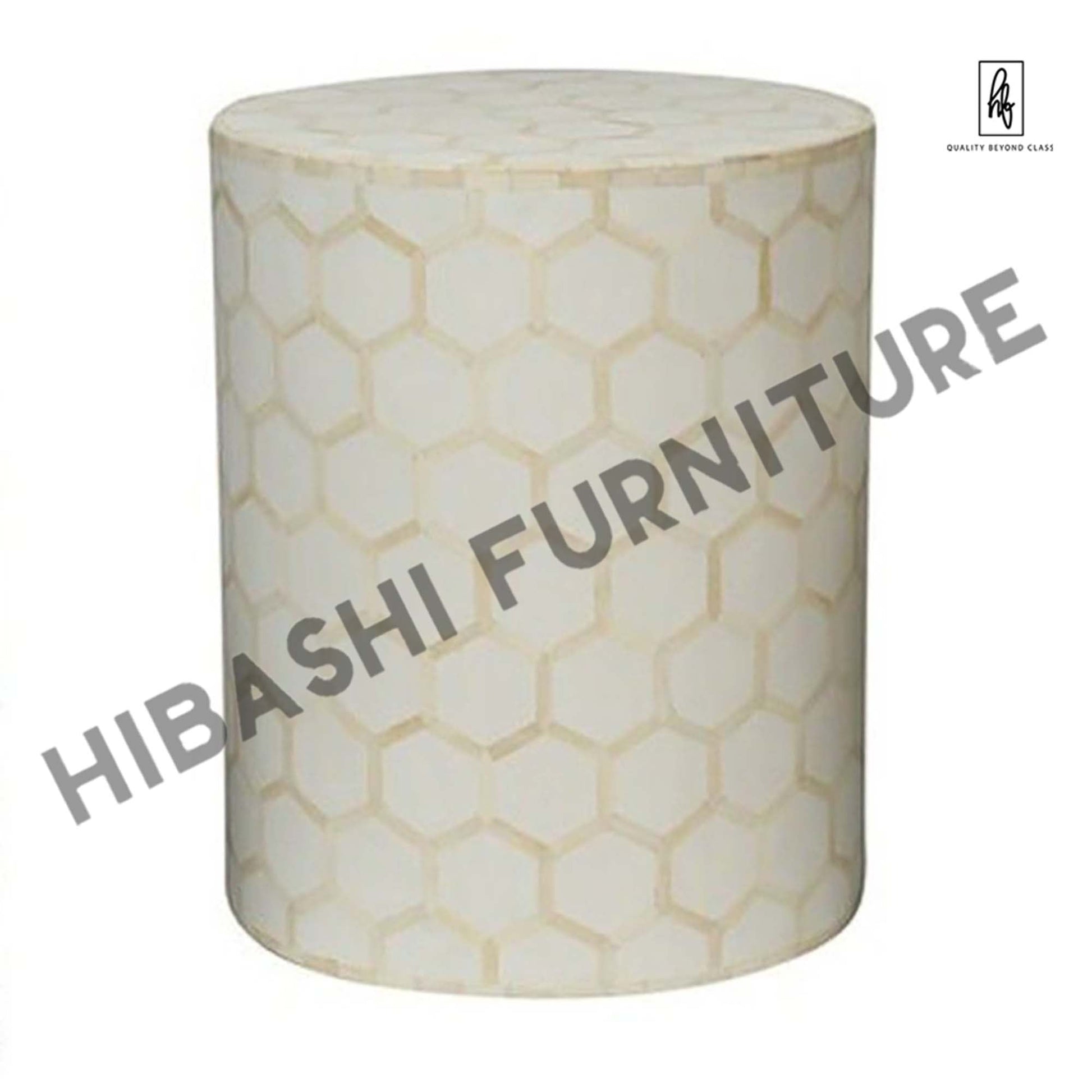 BONE INLAY ROUND DRUM SIDE TABLE HONYCOMB - LARGE – handcrafted solid wood furniture