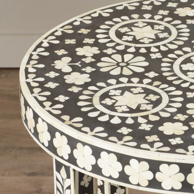 BONE INLAY ROUND SIDE TABLE STOOL A - SMALL - Dark Chocolate – handcrafted solid wood furniture