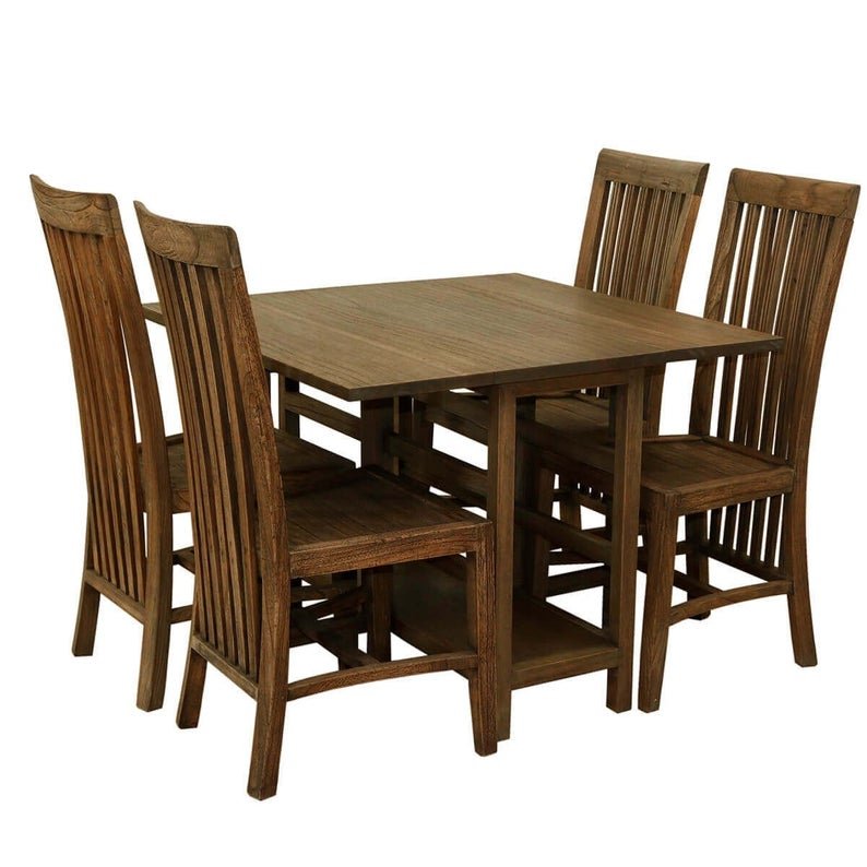 Boston Indian Solid Wood Drop Leaf Dining Table And Chair Set – handcrafted solid wood furniture