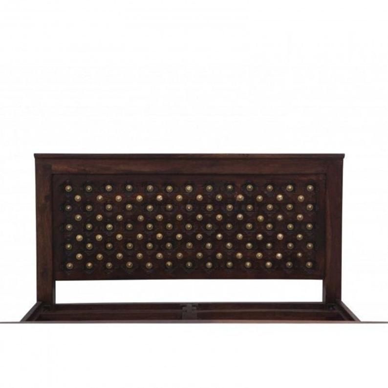 Brass Work Indian Antique Style Solid Wood Bed Frame – handcrafted solid wood furniture