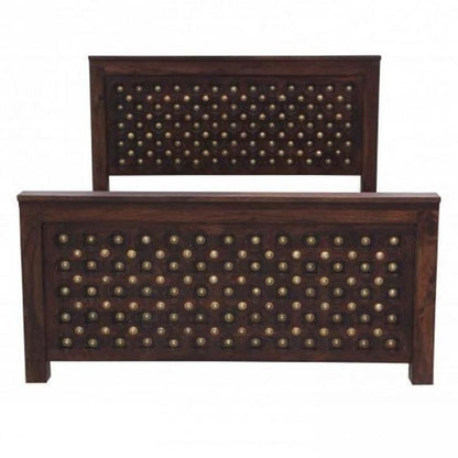 Brass Work Indian Antique Style Solid Wood Bed Frame – handcrafted solid wood furniture
