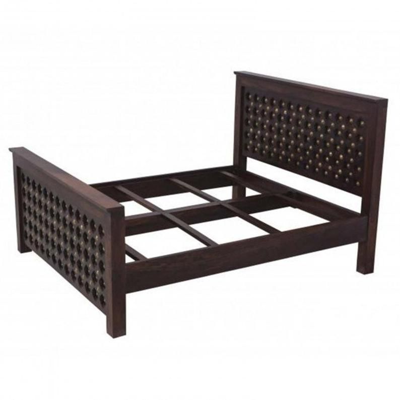 Brass Work Indian Antique Style Solid Wood Bed Frame – handcrafted solid wood furniture